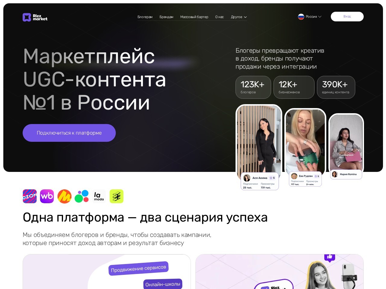Главная страница Rizz Market